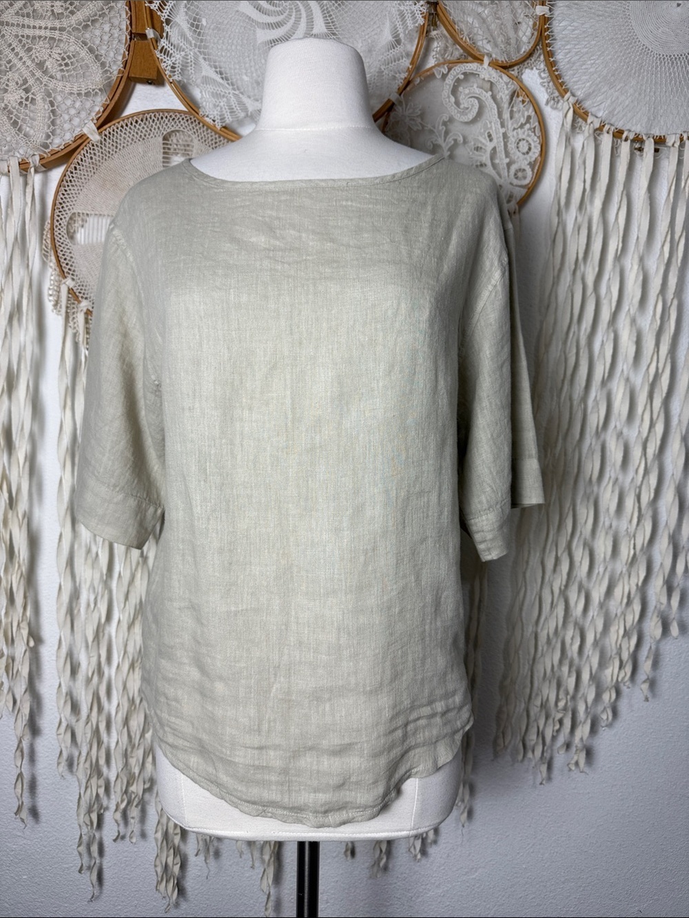 Ambrogina Atelier Tan Linen Short Sleeve Blouse Size Small